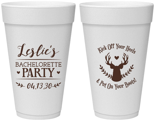 Personalized Bachelorette 20 oz Foam Cups - Deer Heels Boots | 60102
