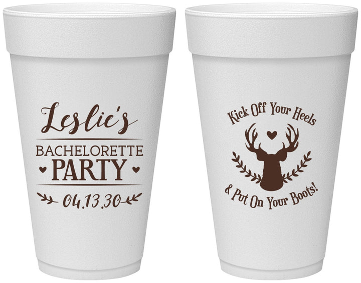Personalized Bachelorette 20 oz Foam Cups - Deer Heels Boots | 60102