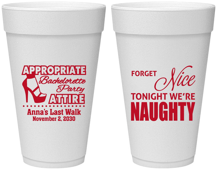 Personalized Bachelorette 20 oz Foam Cups - Nice Tonight Naughty | 60112