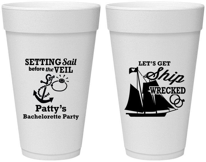 Personalized Bachelorette 20 oz Foam Cups - Setting Sail Before Veil | 60116