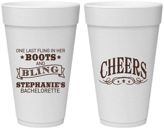 Personalized Bachelorette 20 oz Foam Cups - Boots And Bling | 60118