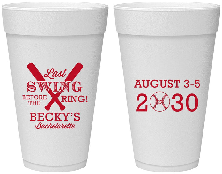 Personalized Bachelorette 20 oz Foam Cups - Last Swing Before Ring | 60127
