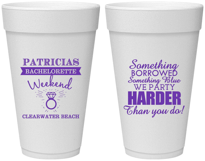 Personalized Bachelorette 20 oz Foam Cups - Something Borrowed | 60130