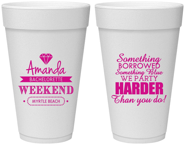 Personalized Bachelorette 20 oz Foam Cups - Something Borrowed | 60131