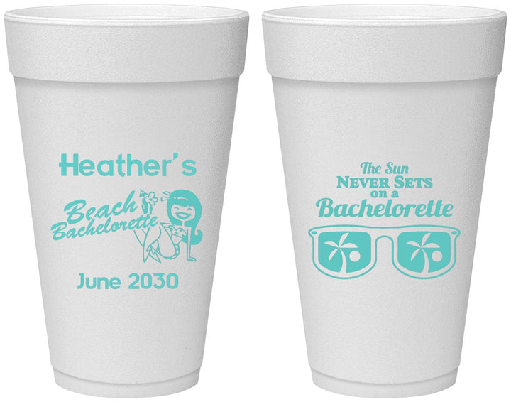 Personalized Bachelorette 20 oz Foam Cups - Beach | 60135