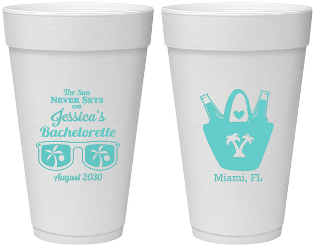 Personalized Bachelorette 20 oz Foam Cups - Beach Sun Never Sets | 60136