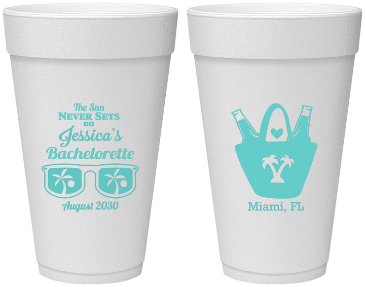 Personalized Bachelorette 20 oz Foam Cups - Beach Sun Never Sets | 60136