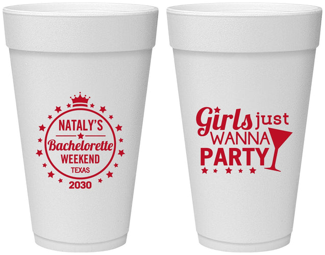 Personalized Bachelorette 20 oz Foam Cups - Girls Just Wanna Party | 60139