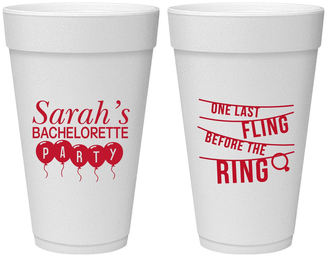 Personalized Bachelorette 20 oz Foam Cups - Last Fling Before Rings | 60140