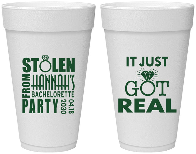 Personalized Bachelorette 20 oz Foam Cups - Just Got Real | 60141