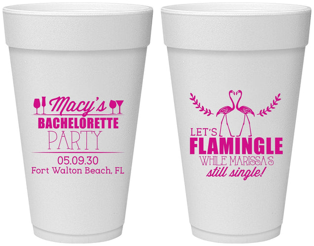 Personalized Bachelorette 20 oz Foam Cups - Lets Flamingle Still Single | 60144