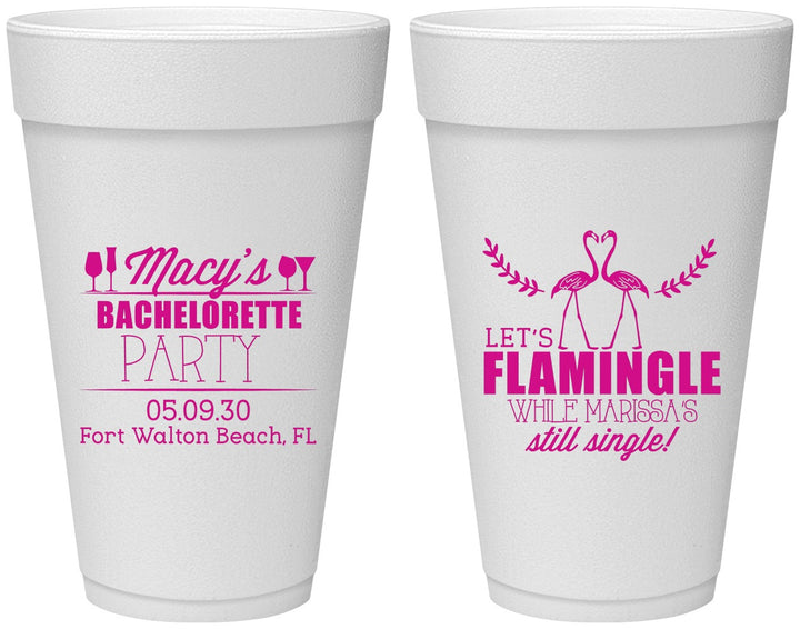 Personalized Bachelorette 20 oz Foam Cups - Lets Flamingle Still Single | 60144