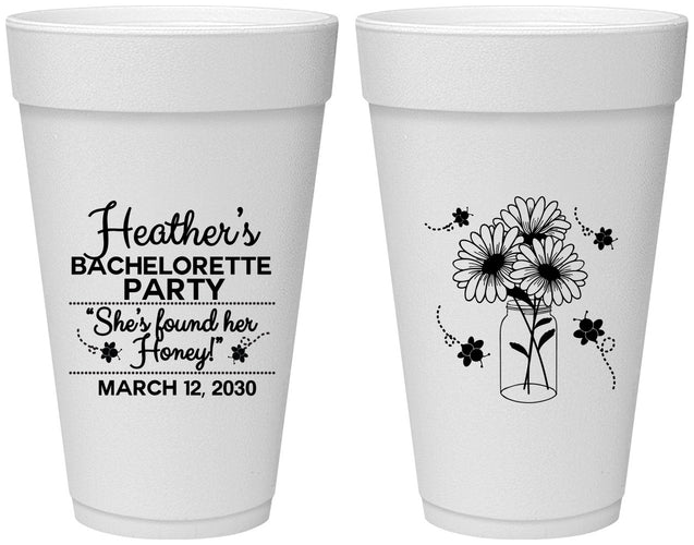 Personalized Bachelorette 20 oz Foam Cups - She Found Her Honey | 60150