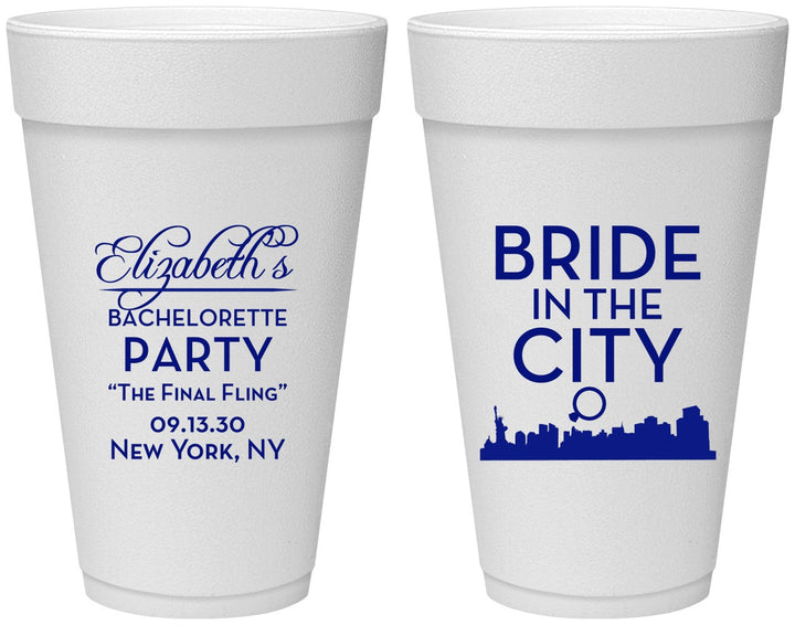 Personalized Bachelorette 20 oz Foam Cups - New York | 60162