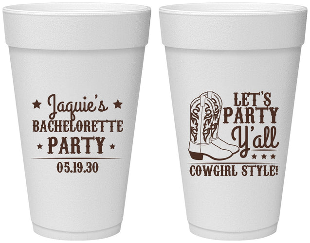 Personalized Bachelorette 20 oz Foam Cups - Cowgirl Boots | 60163