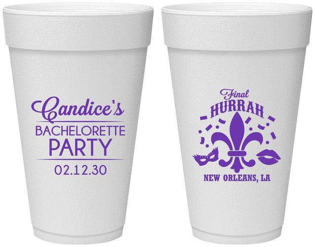 Personalized Bachelorette 20 oz Foam Cups - New Orleans | 60166