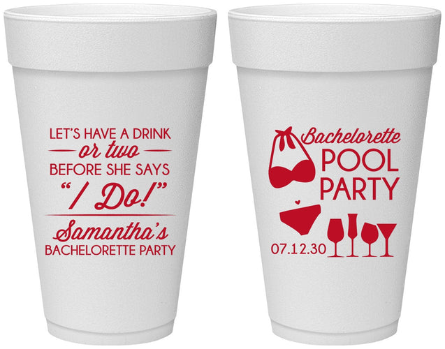 Personalized Bachelorette 20 oz Foam Cups - Pool Party | 60167