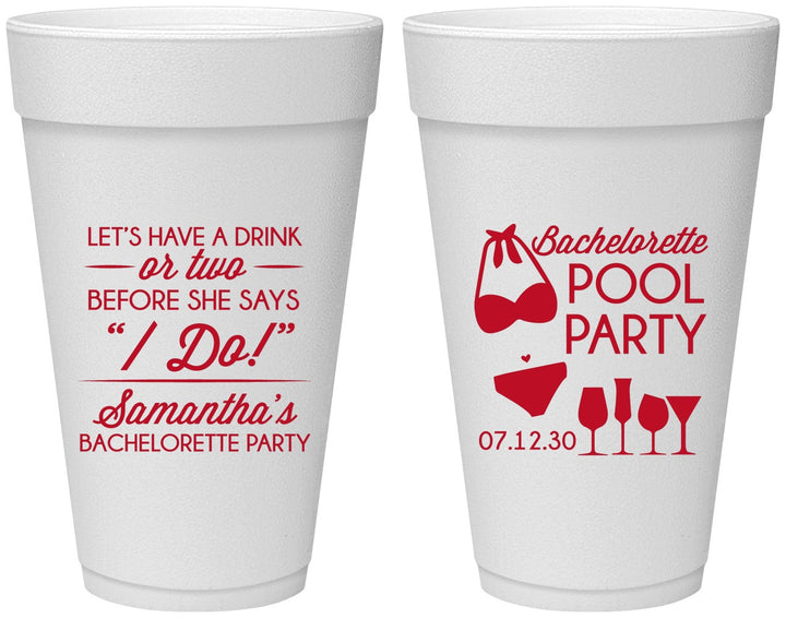 Personalized Bachelorette 20 oz Foam Cups - Pool Party | 60167
