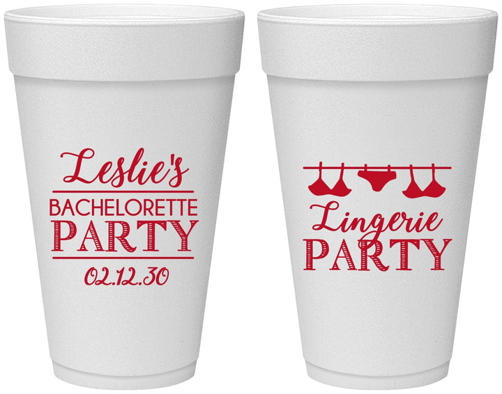 Personalized Bachelorette 20 oz Foam Cups - Lingerie Party | 60171