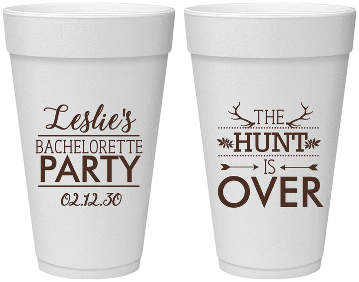 Personalized Bachelorette 20 oz Foam Cups - The Hunt Is Over | 60184