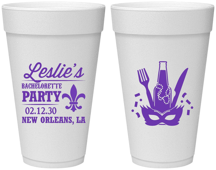 Personalized Bachelorette 20 oz Foam Cups - Mardi Gras | 60185