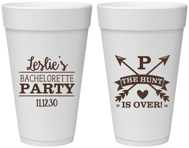 Personalized Bachelorette 20 oz Foam Cups - The Hunt Is Over | 60186