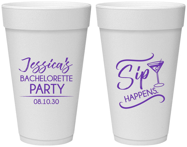 Personalized Bachelorette 20 oz Foam Cups - Sip Happens | 60197