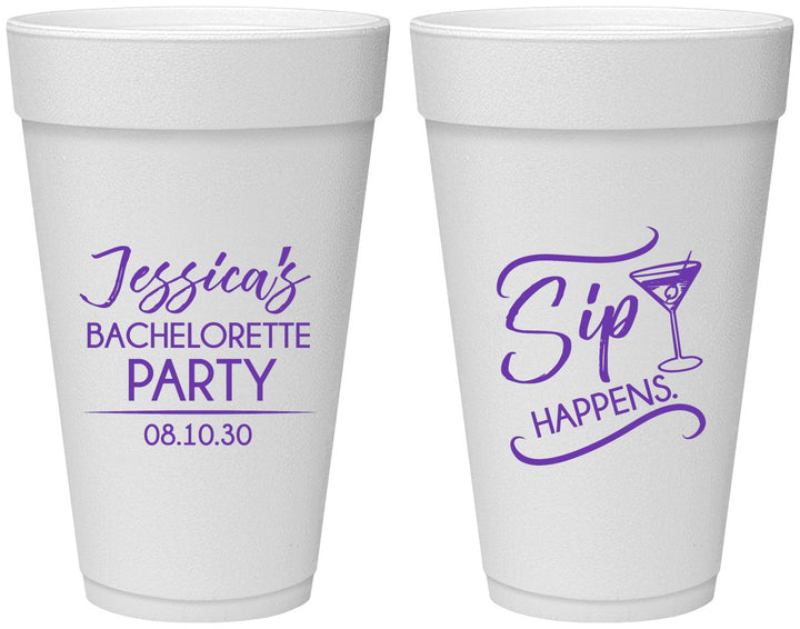 Personalized Bachelorette 20 oz Foam Cups - Sip Happens | 60197