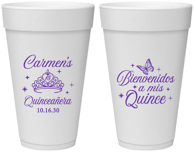 Personalized Quinceanera 20 oz Foam Cups - Bienvenidos A Mis Quince | 70005