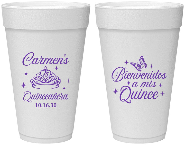 Personalized Quinceanera 20 oz Foam Cups - Bienvenidos A Mis Quince | 70005