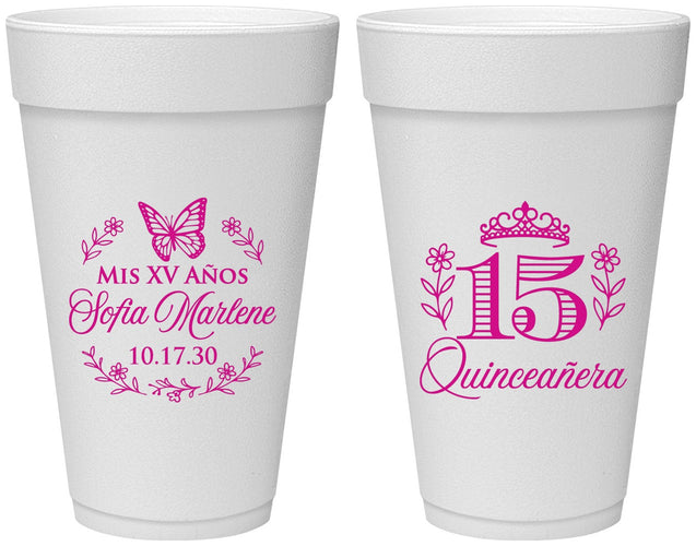 Personalized Quinceanera 20 oz Foam Cups - Mis Quince Anos | 70007