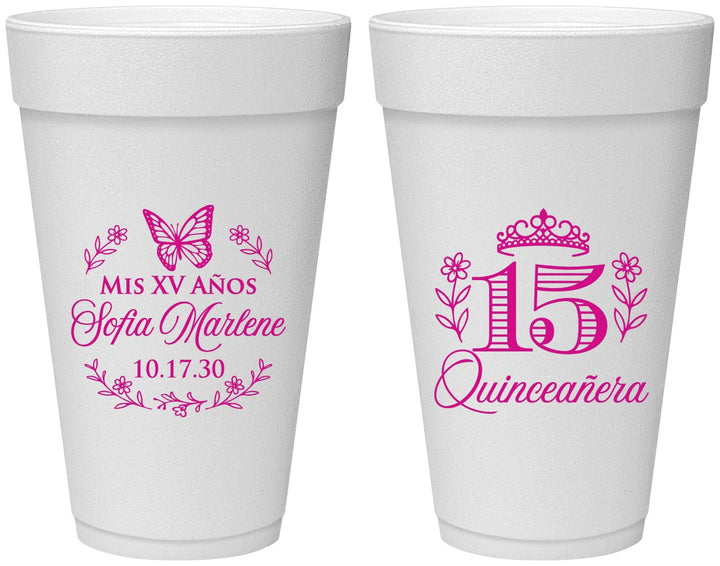 Personalized Quinceanera 20 oz Foam Cups - Mis Quince Anos | 70007
