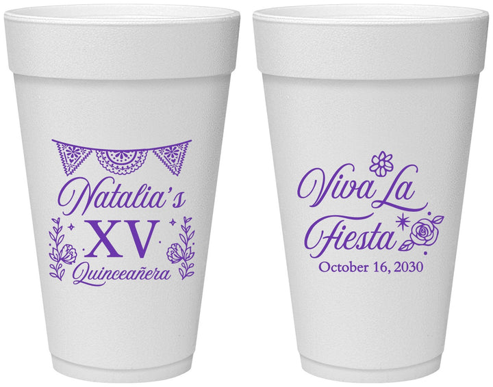 Personalized Quinceanera 20 oz Foam Cups - Viva La Fiesta Quince | 70008