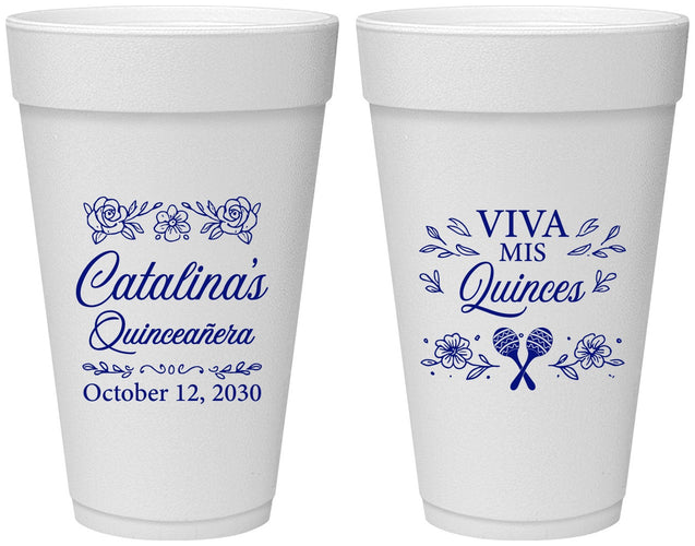 Personalized Quinceanera 20 oz Foam Cups - Viva Mis Quinces | 70009