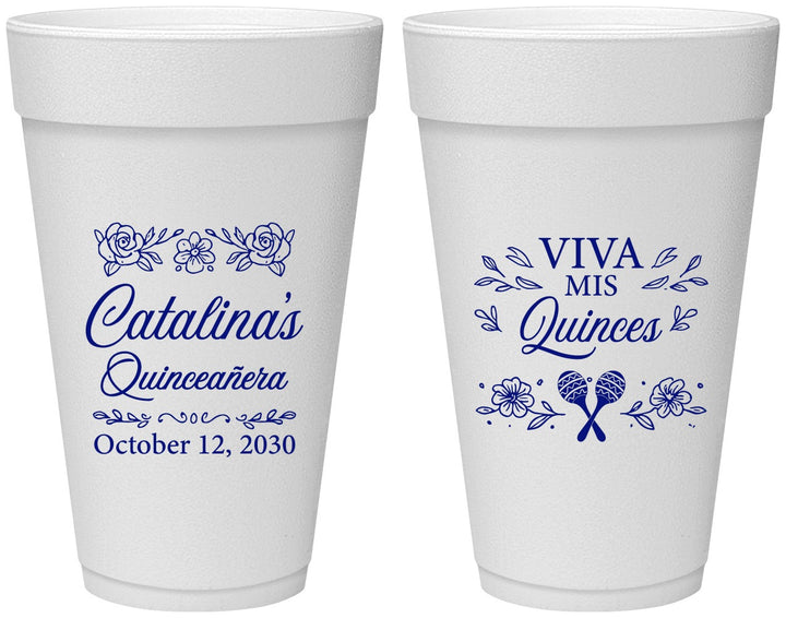 Personalized Quinceanera 20 oz Foam Cups - Viva Mis Quinces | 70009