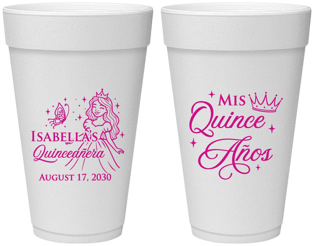 Personalized Quinceanera 20 oz Foam Cups - Mis Quince Anos | 70012