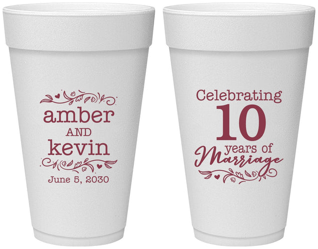 Personalized Anniversary 20 oz Foam Cups - 10 Years Of Marriage | 80000