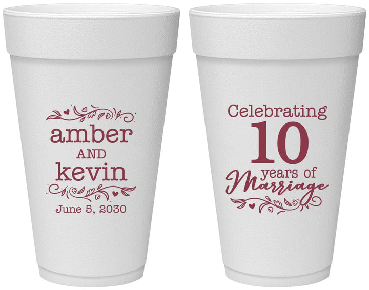 Personalized Anniversary 20 oz Foam Cups - 10 Years Of Marriage | 80000