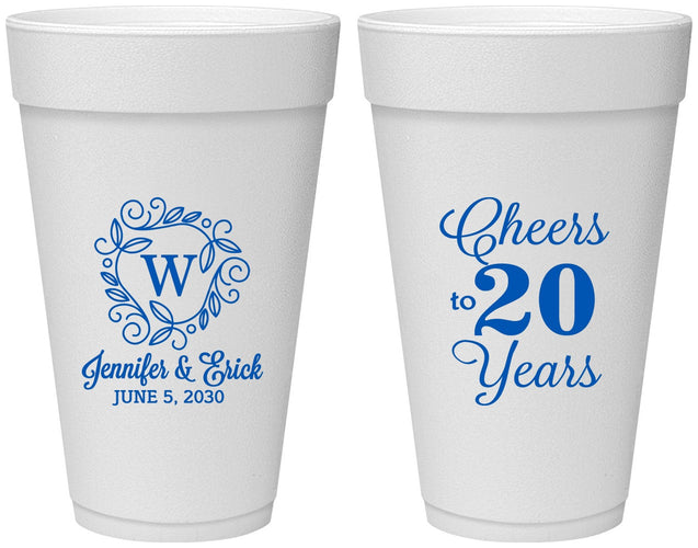 Personalized Anniversary 20 oz Foam Cups - Cheers To 20 Years | 80001