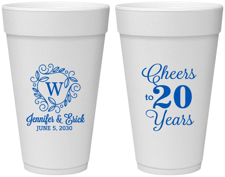 Personalized Anniversary 20 oz Foam Cups - Cheers To 20 Years | 80001