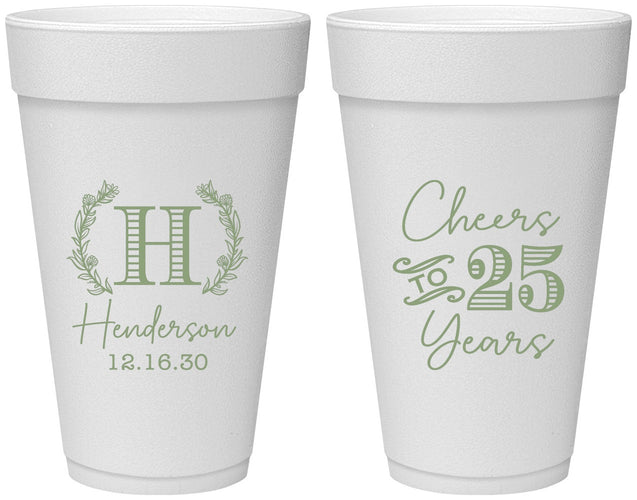 Personalized Anniversary 20 oz Foam Cups - Cheers To 25 Years | 80002