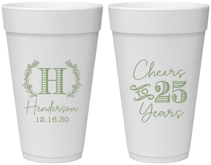 Personalized Anniversary 20 oz Foam Cups - Cheers To 25 Years | 80002