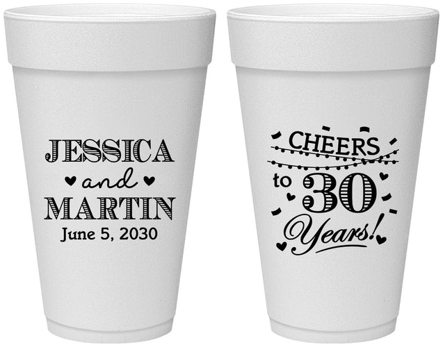 Personalized Anniversary 20 oz Foam Cups - Cheers To 30 Years | 80003