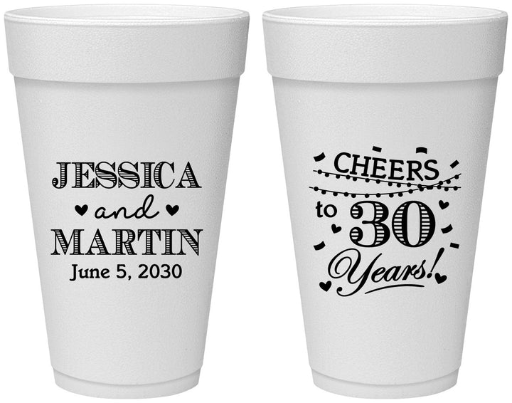 Personalized Anniversary 20 oz Foam Cups - Cheers To 30 Years | 80003