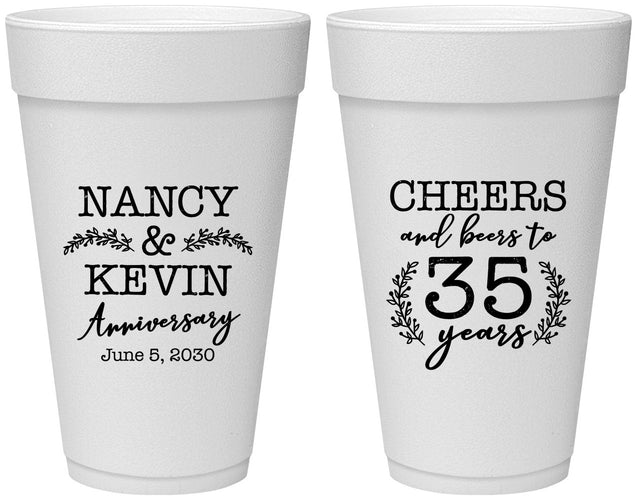 Personalized Anniversary 20 oz Foam Cups - Cheers To 35 Years | 80004
