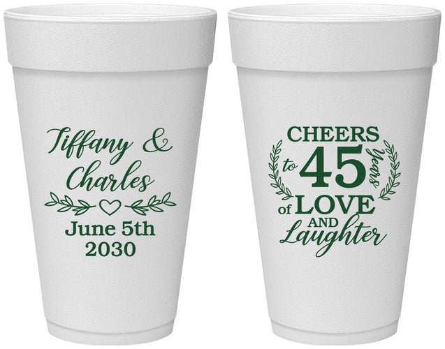 Personalized Anniversary 20 oz Foam Cups - Cheers To 45 Years | 80006
