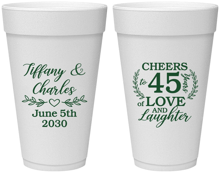 Personalized Anniversary 20 oz Foam Cups - Cheers To 45 Years | 80006