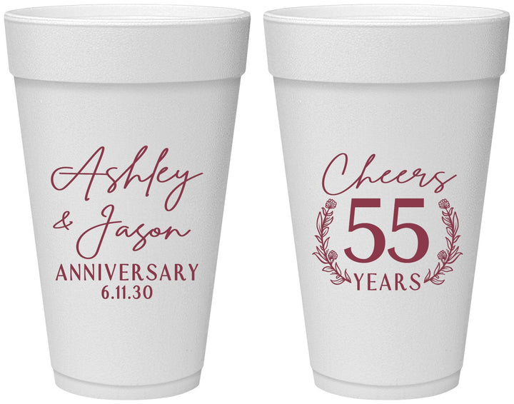 Personalized Anniversary 20 oz Foam Cups - Cheers To 55 Years | 80008