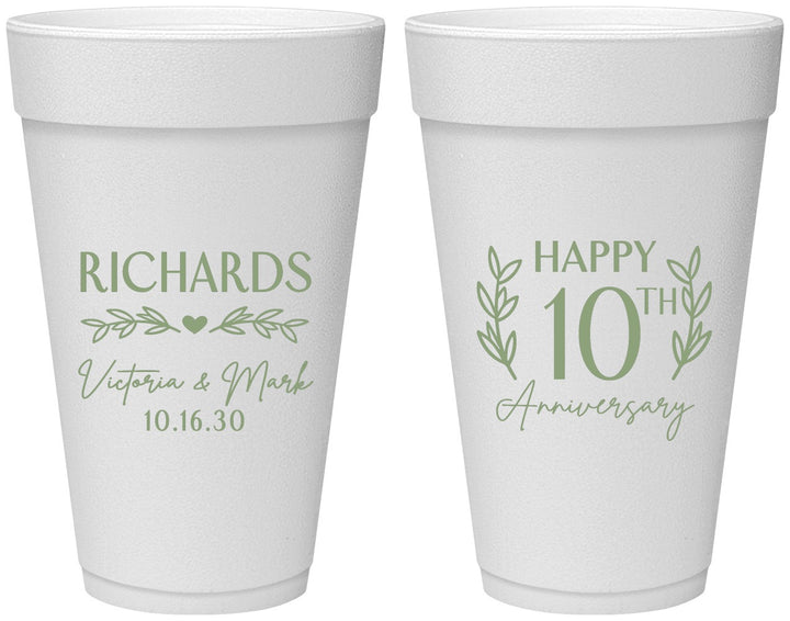 Personalized Anniversary 20 oz Foam Cups - 10th Wedding | 80010