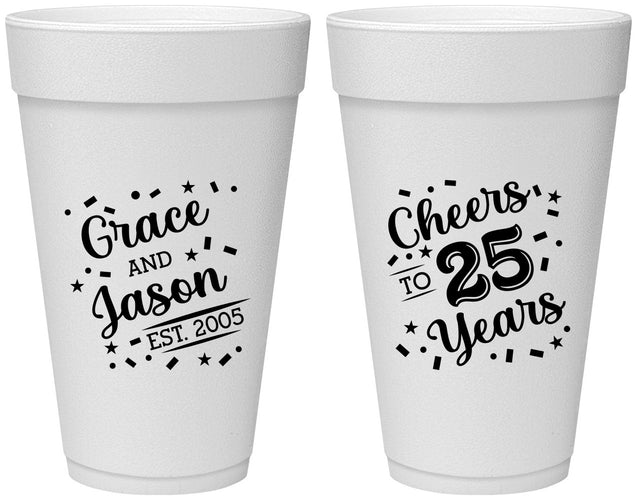 Personalized Anniversary 20 oz Foam Cups - Cheers To 25 Years | 80012